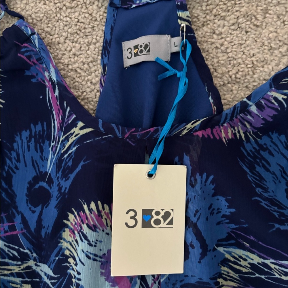 Three Eighty Two Navy Printed Tank Top, Size Large. HAVE MATCHING KIMONO, NWT - Picture 3 of 3